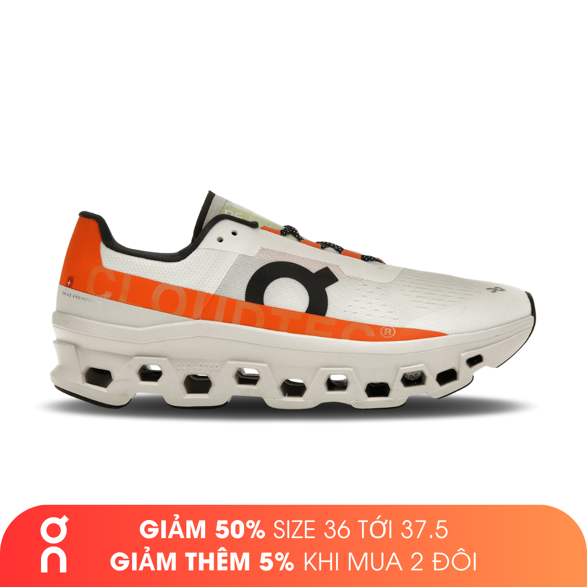 Giày Chạy Bộ Nữ ON Running Cloudmonster - Undyed White/Flame