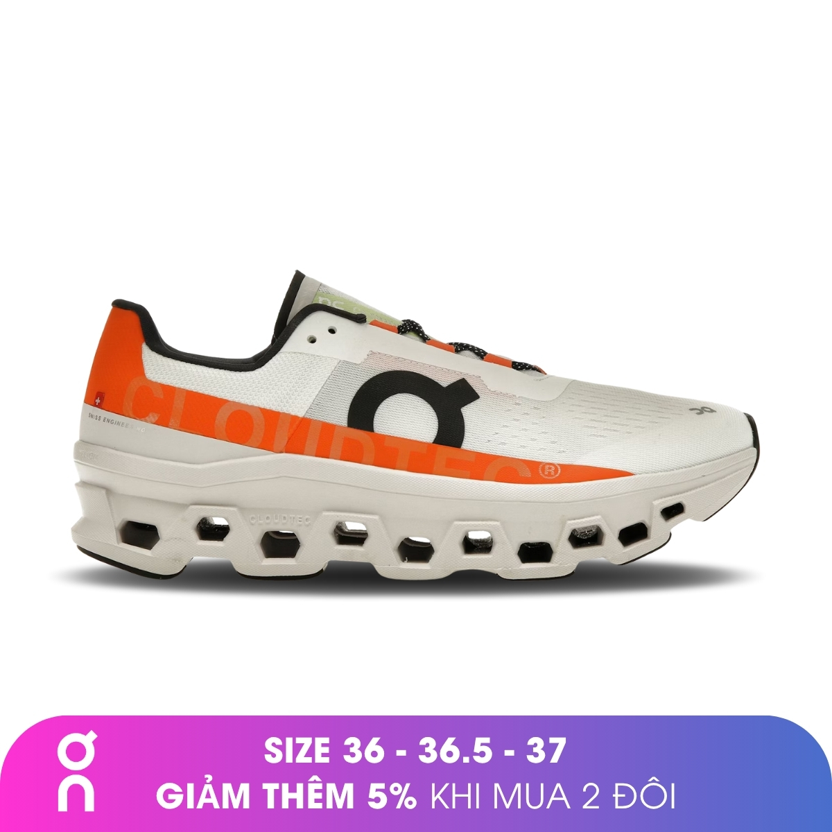 Giày Chạy Bộ Nữ ON Running Cloudmonster - Undyed White/Flame - 36.5