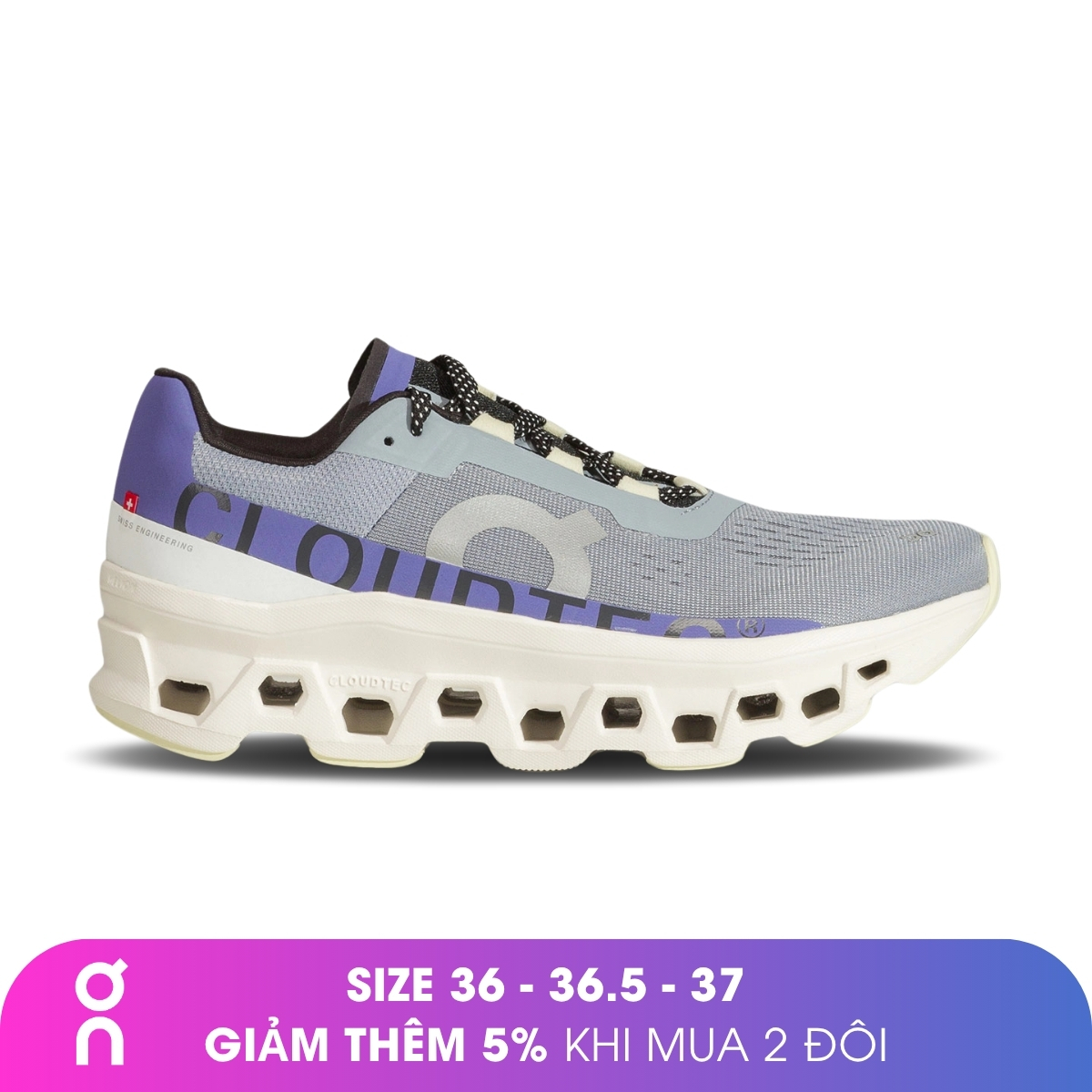 Giày Chạy Bộ Nữ ON Running Cloudmonster - Mist/Blueberry - 36.5