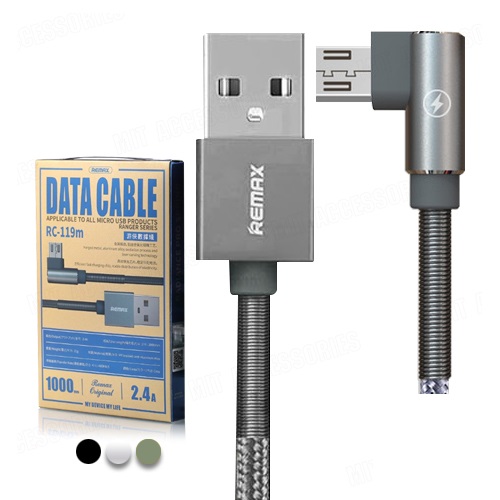 Cáp sạc nhanh 2.4A dài 1m vải quấn lò xo 2 đầu Micro USB Remax RC-119m