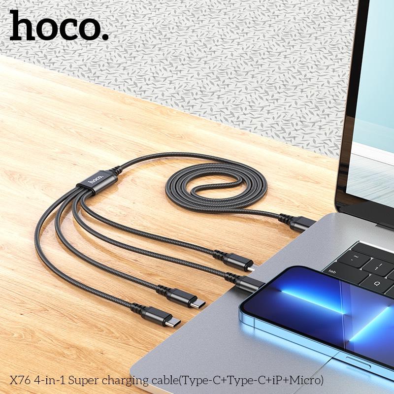 Cáp Sạc Hoco X76 -  4in1 (TypeC+TypeC+ iPhone + Micro)