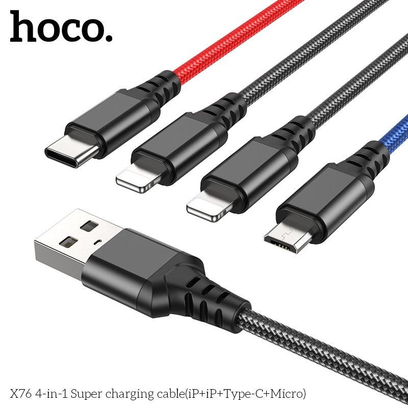 Cáp Sạc Hoco X76 - 4in1 (iPhone+ iPhone+TypeC + Micro)