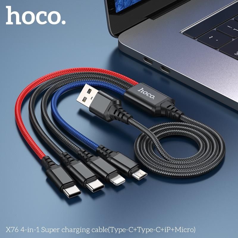 Cáp Sạc Hoco X76 -  4in1 (TypeC+TypeC+ iPhone + Micro)