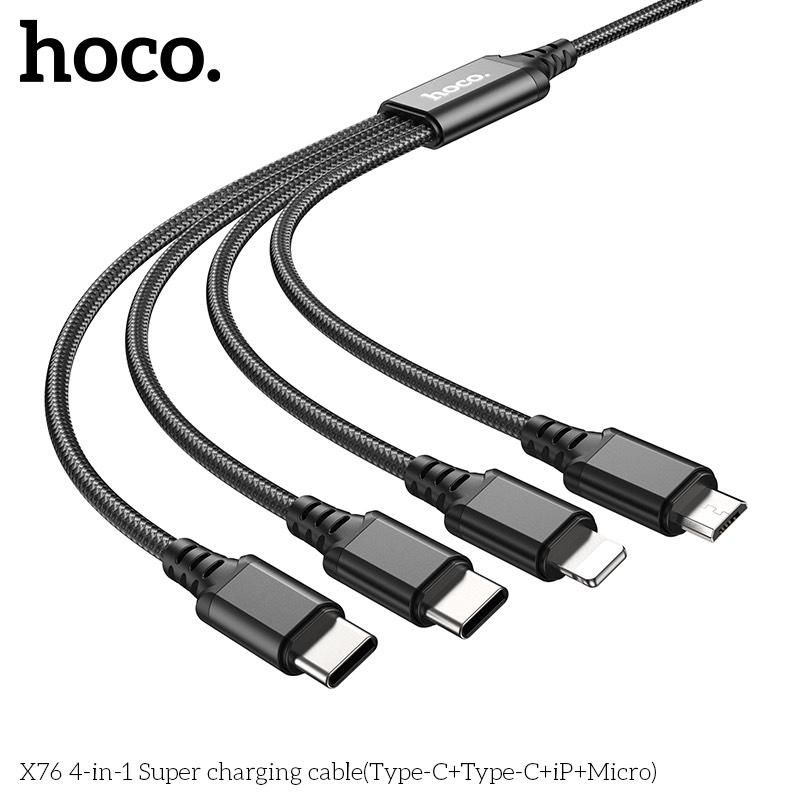 Cáp Sạc Hoco X76 -  4in1 (TypeC+TypeC+ iPhone + Micro)