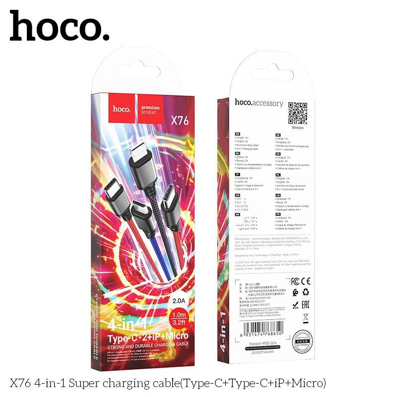 Cáp Sạc Hoco X76 -  4in1 (TypeC+TypeC+ iPhone + Micro)