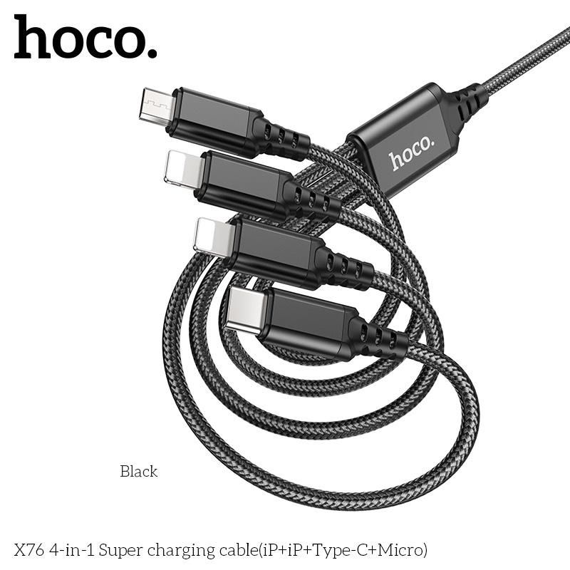 Cáp Sạc Hoco X76 - 4in1 (iPhone+ iPhone+TypeC + Micro)