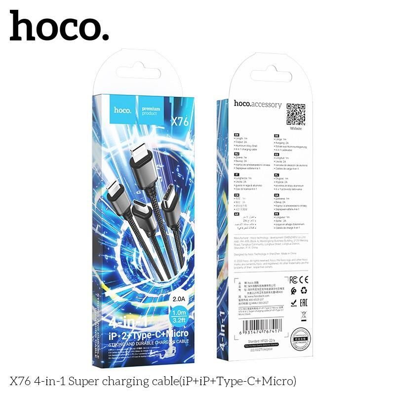 Cáp Sạc Hoco X76 - 4in1 (iPhone+ iPhone+TypeC + Micro)