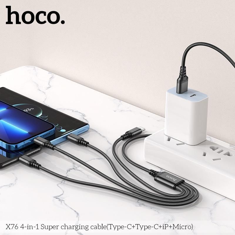 Cáp Sạc Hoco X76 -  4in1 (TypeC+TypeC+ iPhone + Micro)
