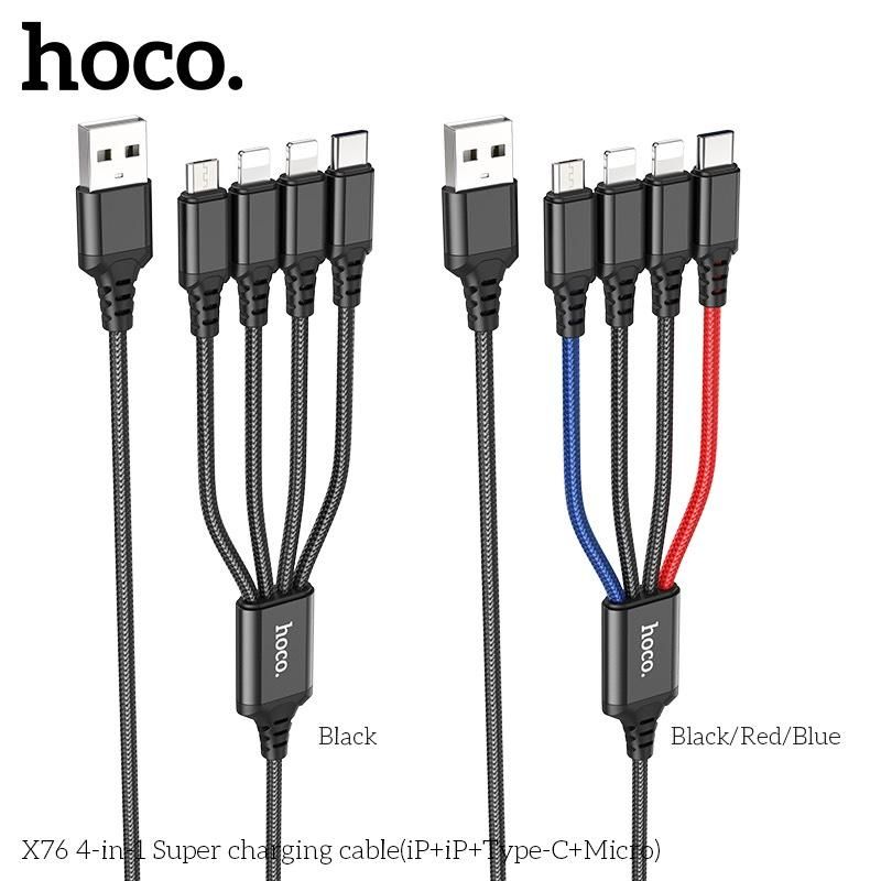 Cáp Sạc Hoco X76 - 4in1 (iPhone+ iPhone+TypeC + Micro)