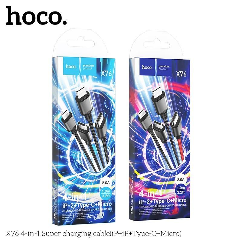 Cáp Sạc Hoco X76 -  4in1 (TypeC+TypeC+ iPhone + Micro)