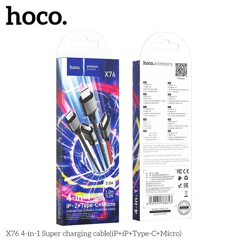 Cáp Sạc Hoco X76 - 4in1 (iPhone+ iPhone+TypeC + Micro)