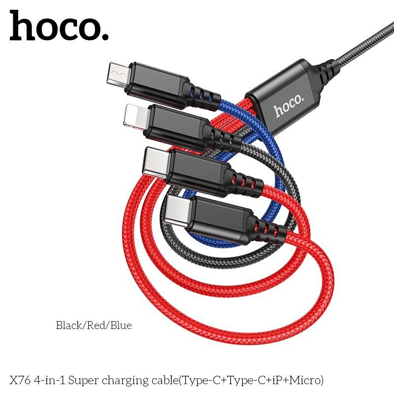 Cáp Sạc Hoco X76 -  4in1 (TypeC+TypeC+ iPhone + Micro)