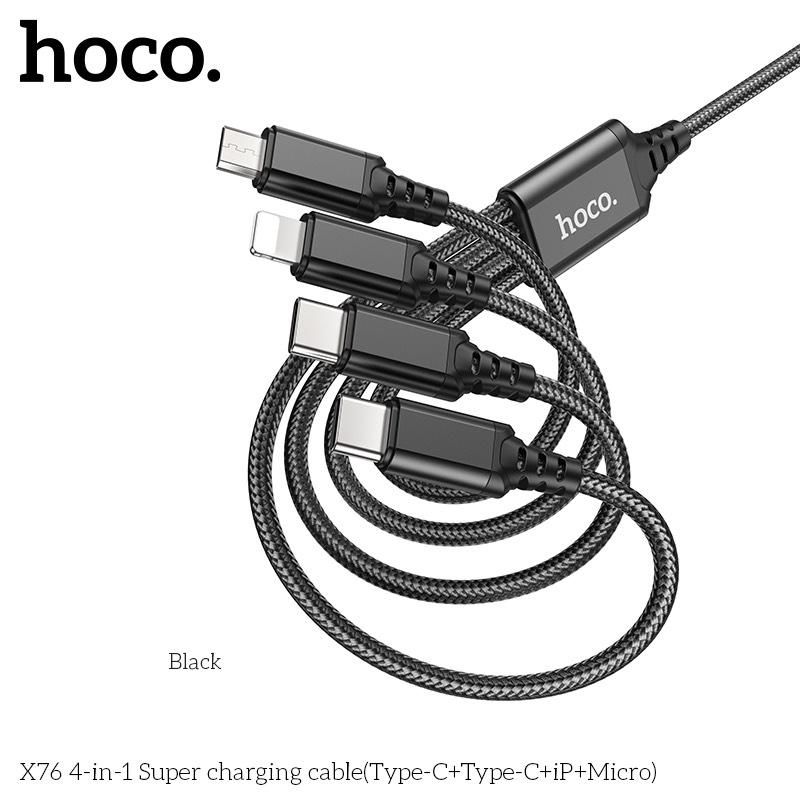 Cáp Sạc Hoco X76 -  4in1 (TypeC+TypeC+ iPhone + Micro)