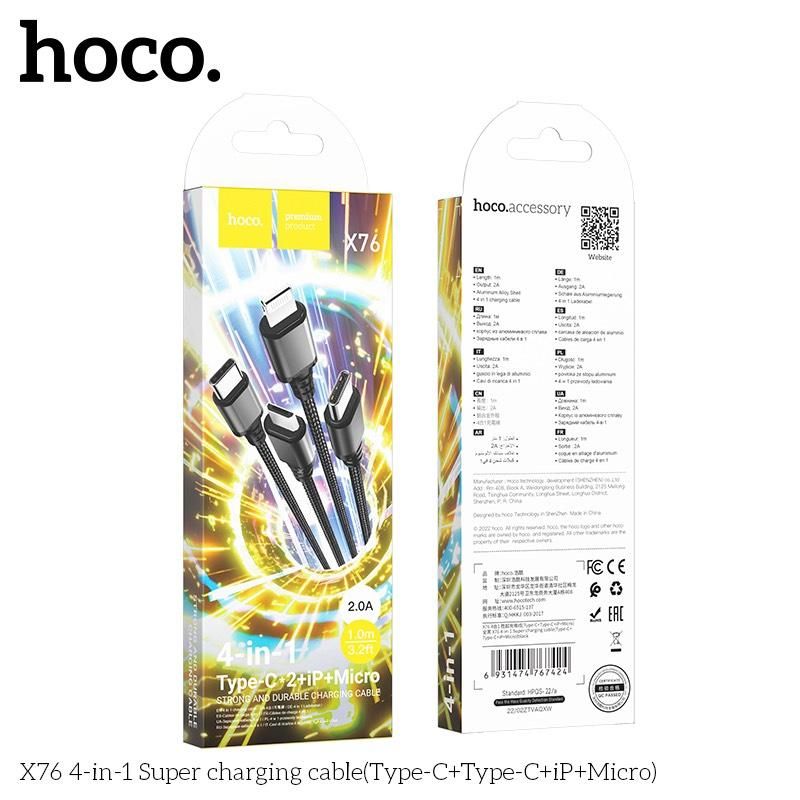 Cáp Sạc Hoco X76 -  4in1 (TypeC+TypeC+ iPhone + Micro)