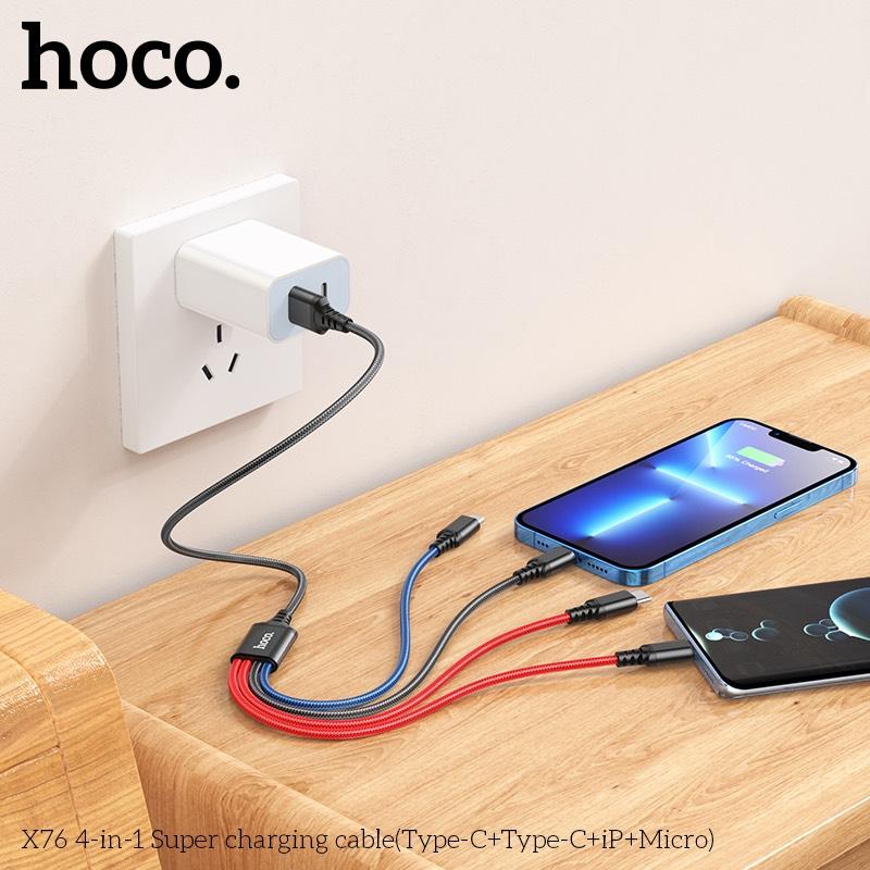 Cáp Sạc Hoco X76 -  4in1 (TypeC+TypeC+ iPhone + Micro)