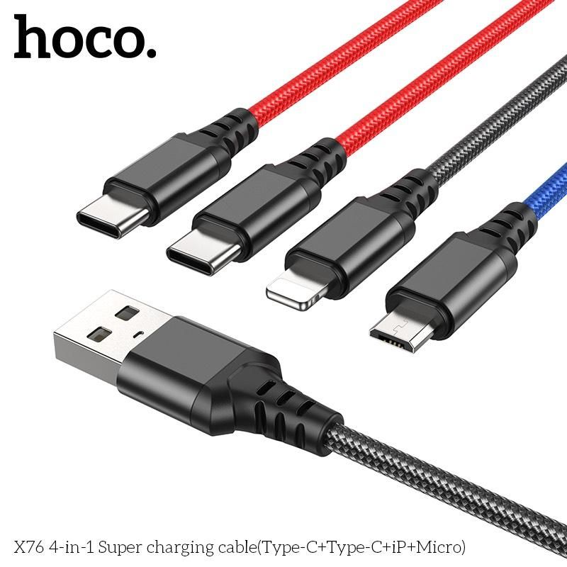 Cáp Sạc Hoco X76 -  4in1 (TypeC+TypeC+ iPhone + Micro)
