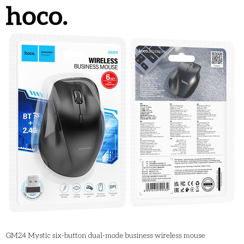 Chuột không dây 6 nút 2 chế độ Bluetooth + 2.4G Hoco GM24