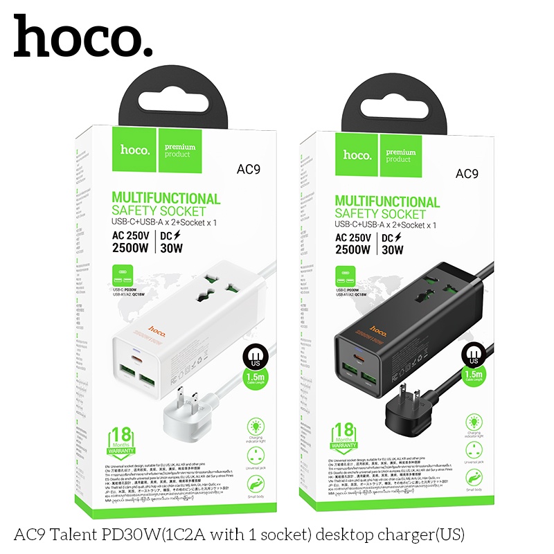 Ổ cắm an toàn đa chức năng Hoco AC9 250V 2500W DC30W