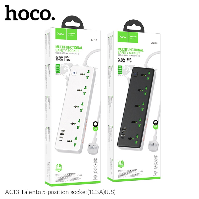 Ổ cắm an toàn đa chức năng Hoco AC13 250V 2500W DC17W