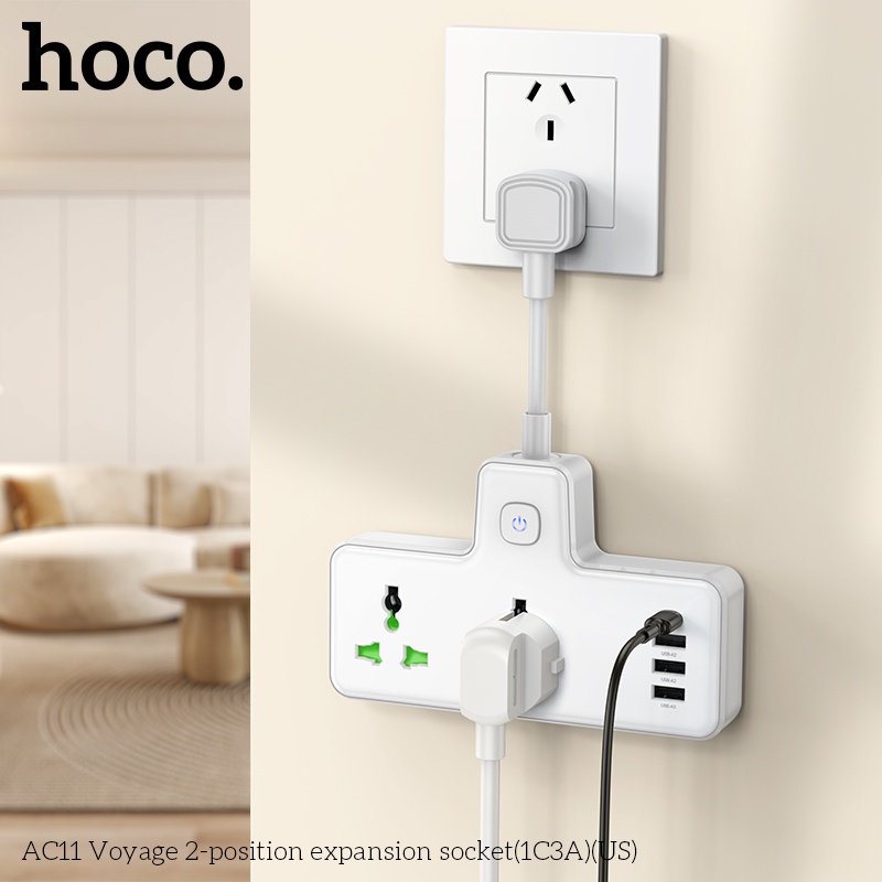 Ổ cắm Hoco AC11 DC17W AC 250V 2500W (2 ổ + 3 cổng usb + 1 cổng typeC)