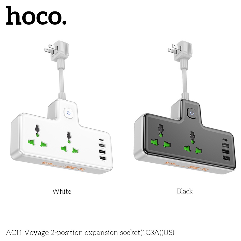 Ổ cắm Hoco AC11 DC17W AC 250V 2500W (2 ổ + 3 cổng usb + 1 cổng typeC)