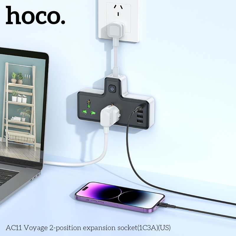 Ổ cắm Hoco AC11 DC17W AC 250V 2500W (2 ổ + 3 cổng usb + 1 cổng typeC)