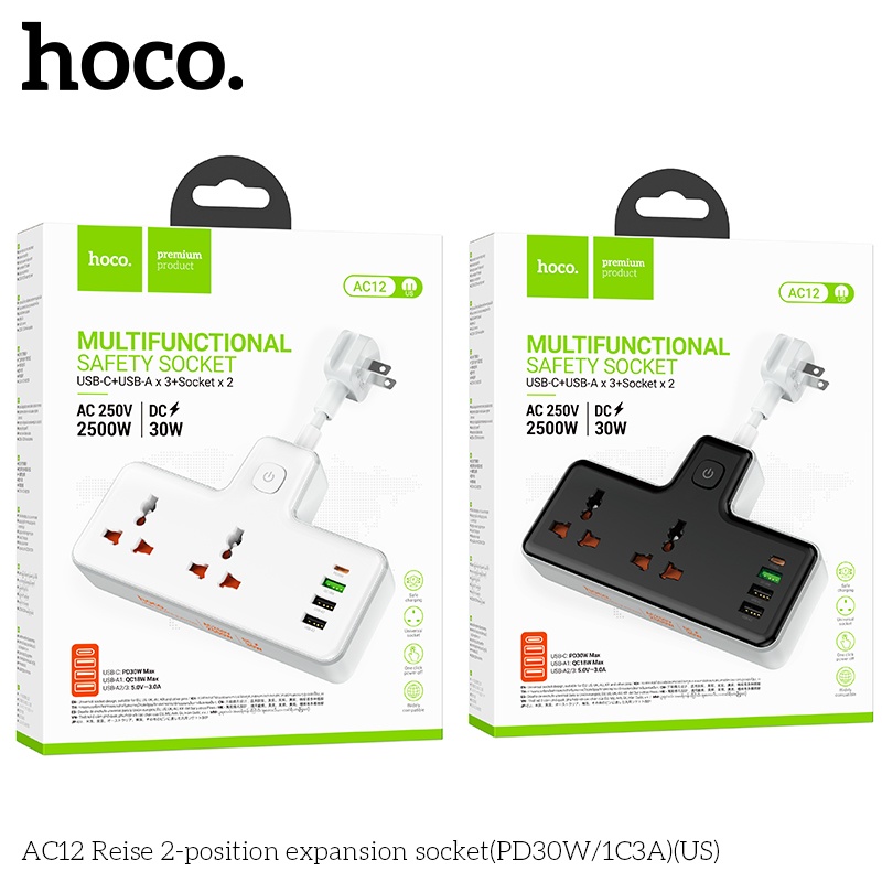 Ổ cắm sạc an toàn Hoco AC12 (AC 250V 2500W, DC30w)