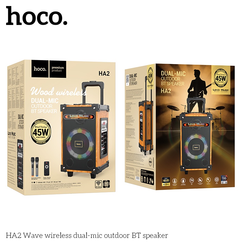 Loa thùng Bluetooth 2 mic Hoco HA2