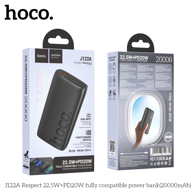 Pin sạc dự phòng sạc nhanh Hoco J122A (20.000mAh) 22.5W+PD20W