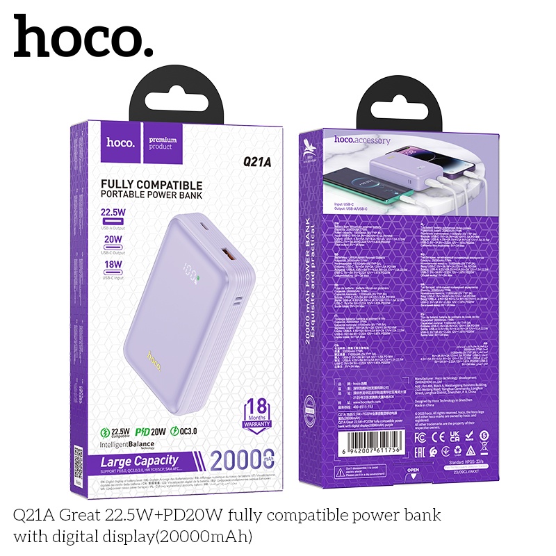 Pin sạc dự phòng sạc nhanh Hoco Q21A 20.000mAh