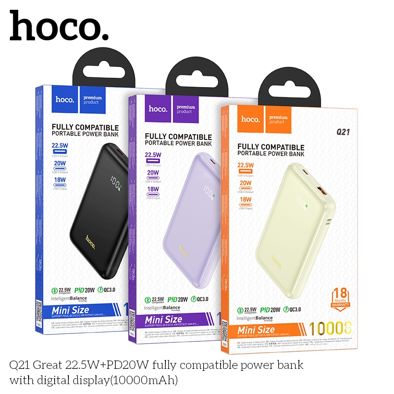 Pin sạc dự phòng sạc nhanh Hoco Q21 10.000mAh 22,5W+PD20W với màn hình kỹ thuật số