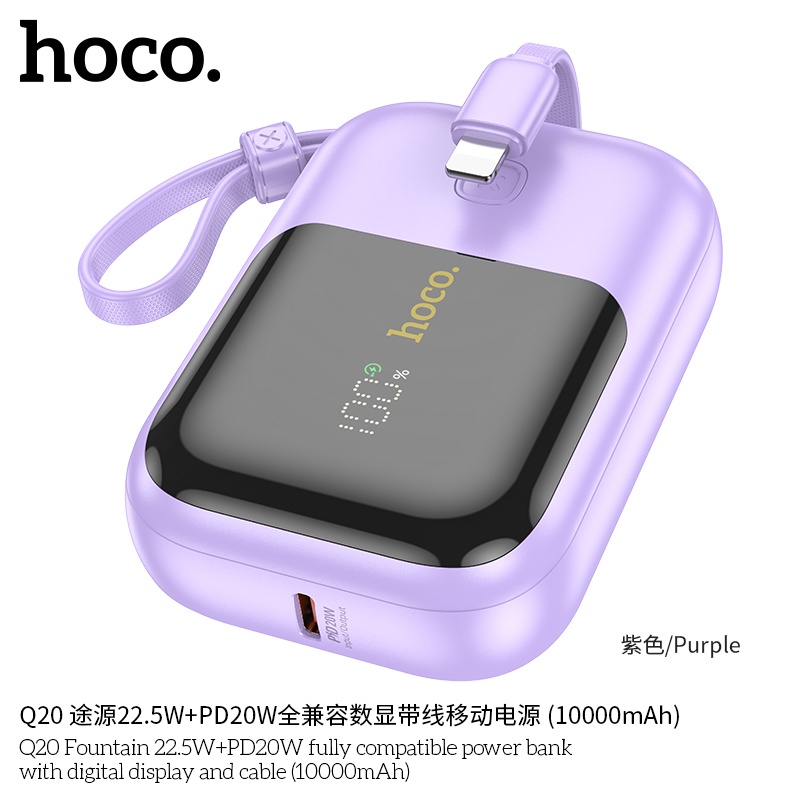 Pin sạc dự phòng sạc nhanh Hoco Q20 22.5W PD20W có màn hình và cáp 10.000mAh