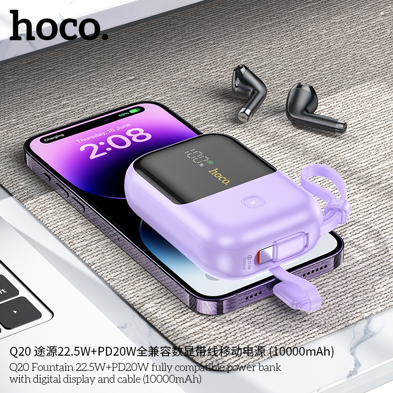 Pin sạc dự phòng sạc nhanh Hoco Q20 22.5W PD20W có màn hình và cáp 10.000mAh