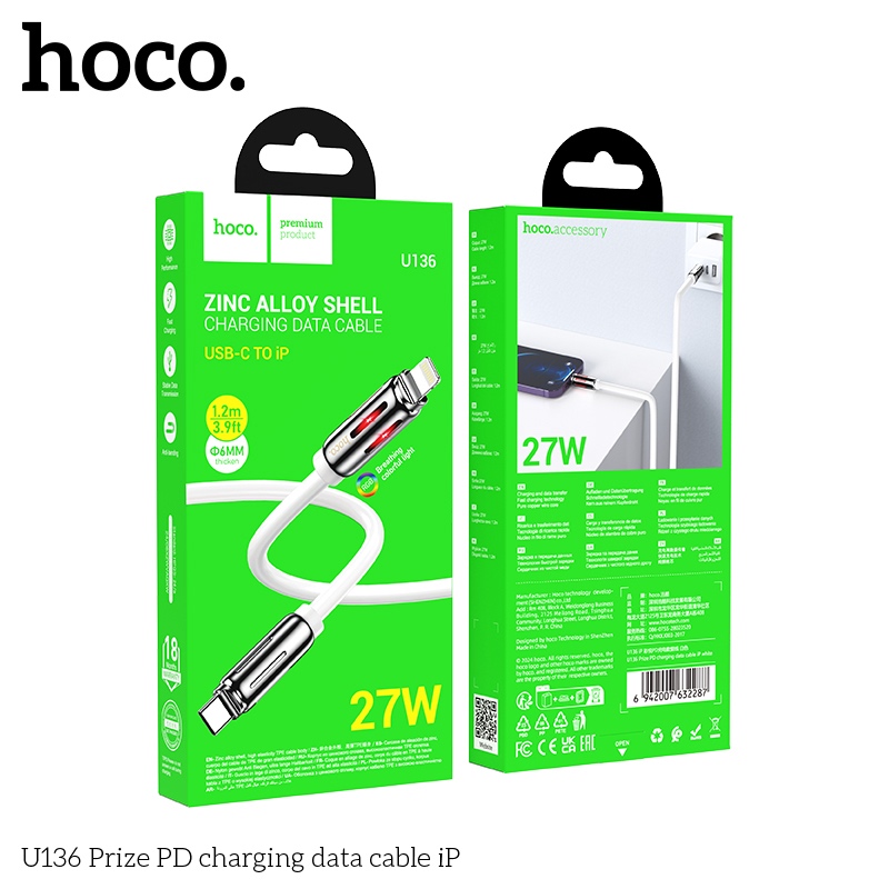 Cáp sạc nhanh và truyền dữ liệu Hoco U136 PD C to lightning