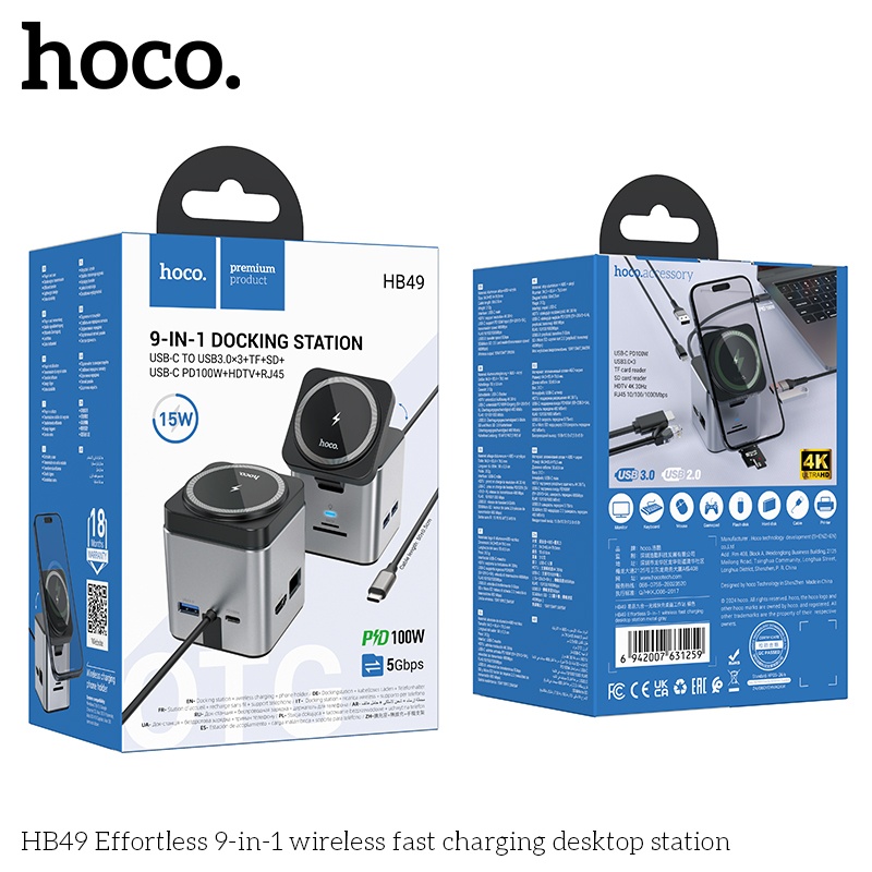 Dock sạc 9in1 sạc nhanh không dây 15W Hoco HB49