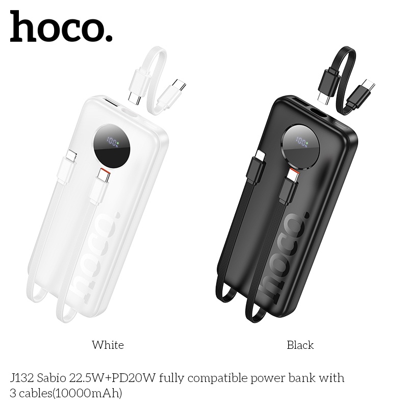 Pin sạc dự phòng sạc nhanh Hoco J132 22.5W +PD20W có 3 cáp 10.000mAh