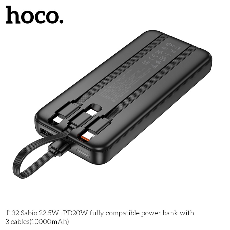 Pin sạc dự phòng sạc nhanh Hoco J132 22.5W +PD20W có 3 cáp 10.000mAh