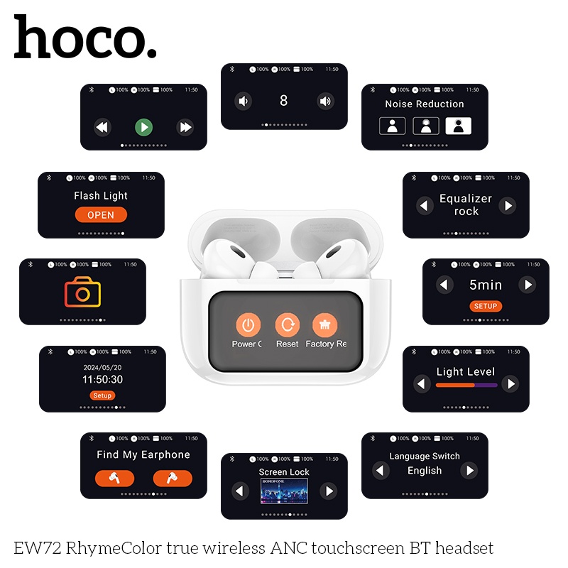 Tai nghe bluetooth hoco EW72 ANC có màn hình cảm ứng