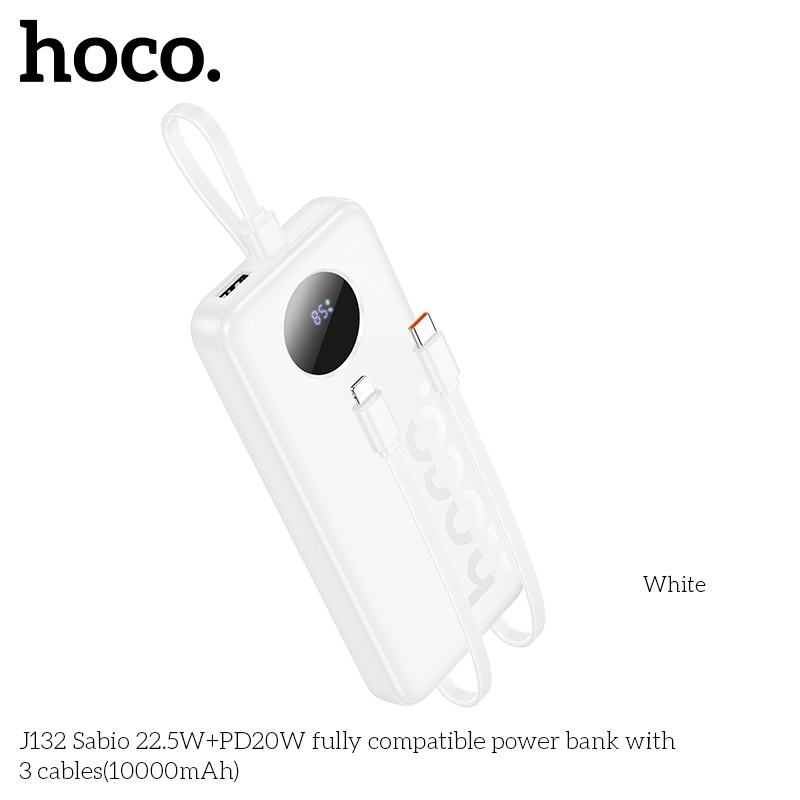 Pin sạc dự phòng sạc nhanh Hoco J132 22.5W +PD20W có 3 cáp 10.000mAh