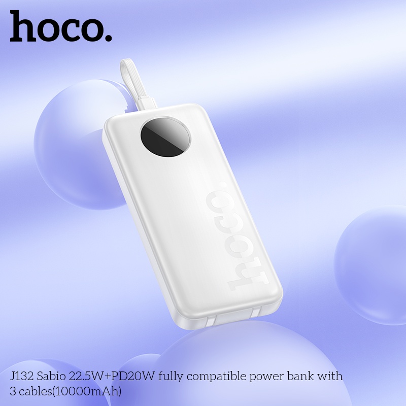 Pin sạc dự phòng sạc nhanh Hoco J132 22.5W +PD20W có 3 cáp 10.000mAh