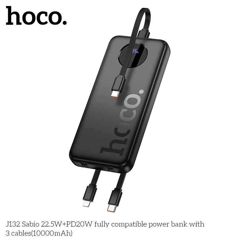 Pin sạc dự phòng sạc nhanh Hoco J132 22.5W +PD20W có 3 cáp 10.000mAh