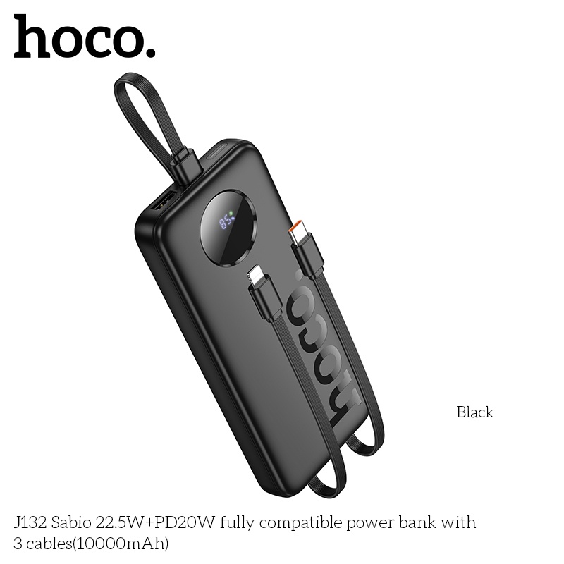 Pin sạc dự phòng sạc nhanh Hoco J132 22.5W +PD20W có 3 cáp 10.000mAh