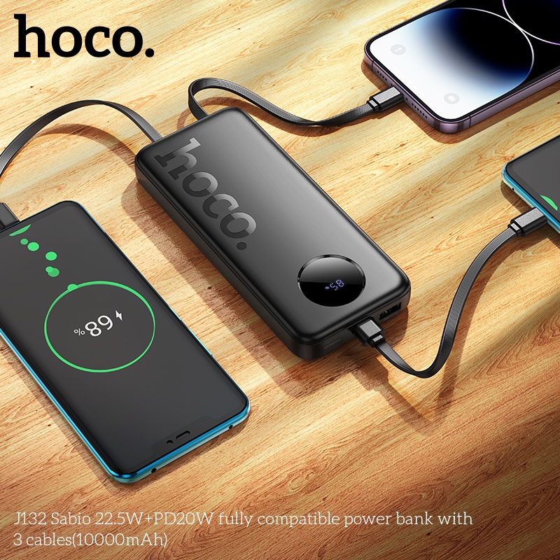 Pin sạc dự phòng sạc nhanh Hoco J132 22.5W +PD20W có 3 cáp 10.000mAh