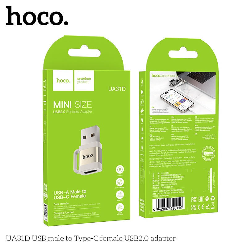 Đầu chuyển đổi mini USB-A đực USB-C Cái Hoco UA31D