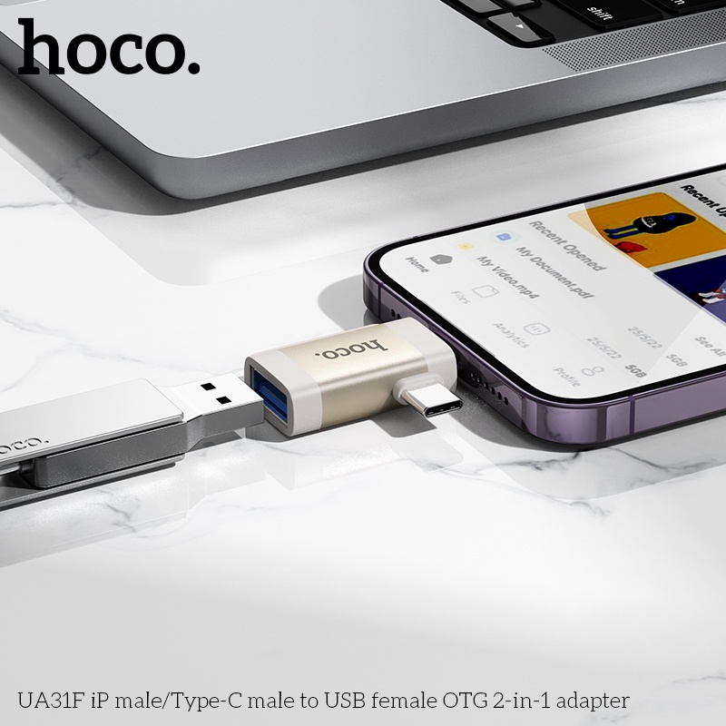 Đầu chuyển đổi Mini IP/USB-C đực USB-A cái Hoco UA31F