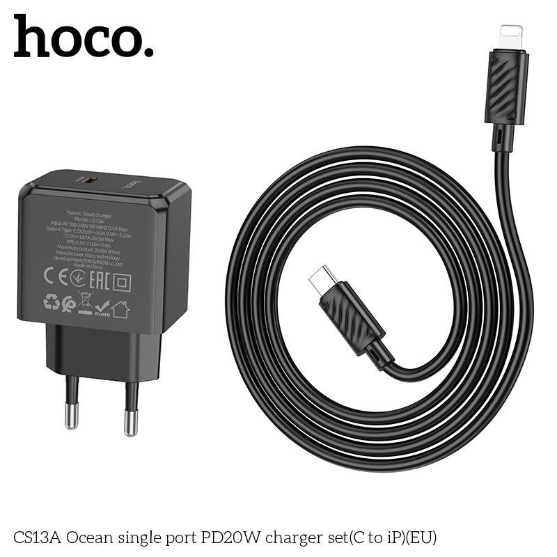 Bộ củ cáp sạc nhanh Hoco PD20W CS13A lightning (C to Ip)