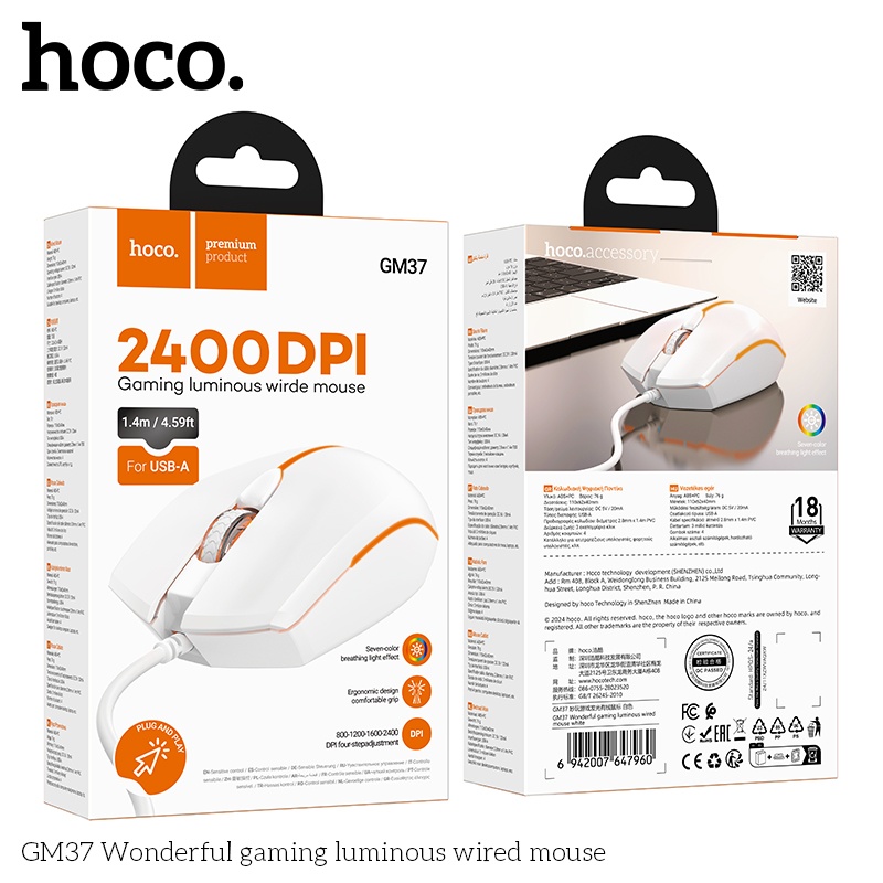 Chuột có dây gaming Hoco Gm37 có led