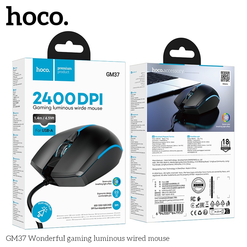 Chuột có dây gaming Hoco Gm37 có led