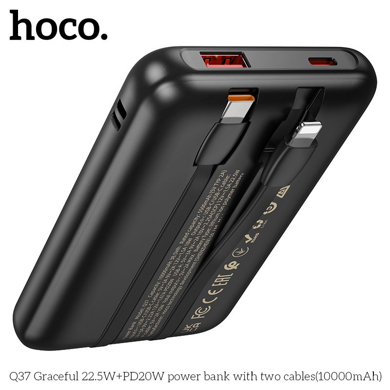 Pin sạc dự phòng sạc nhanh có dây Hoco Q37 10.000mAh 22.5WW+PD20W (1 dây ip 1 dây typec)