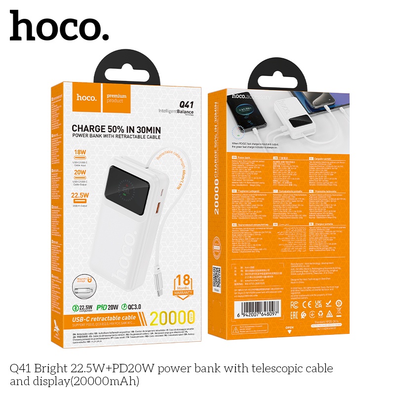 Pin sạc dự phòng sạc nhanh Hoco Q41 20.000mAh 22.5W+PD20W